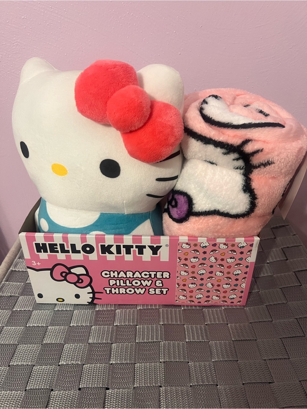 Hello Kitty Plush Pillow and Pink Character Throw Blanket Set